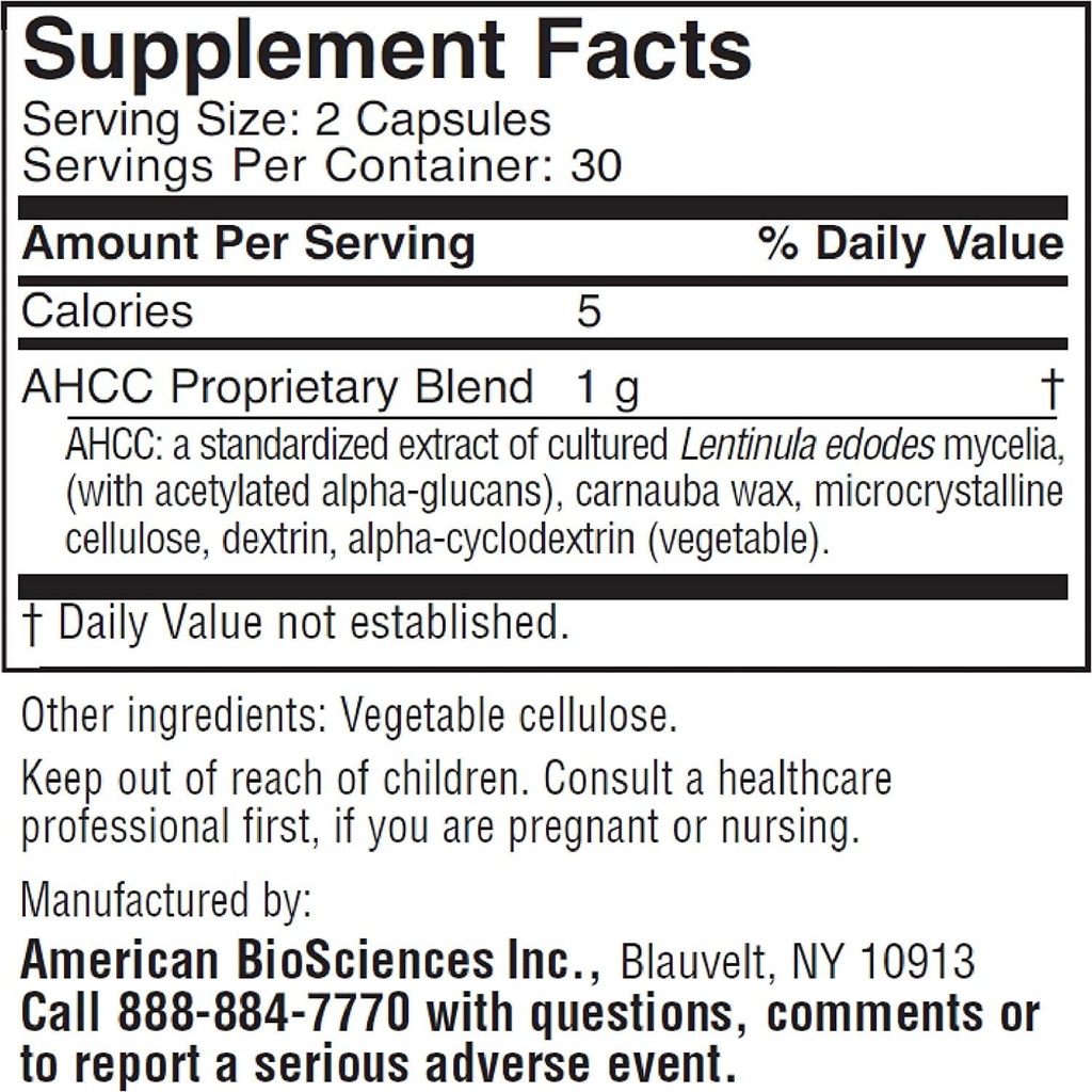 American BioSciences ImmPower AHCC Herbal Mushroom Supplement, 500mg per Capsule for Immune Support, Maintains Natural Killer Cell Activity, Pack of 1, 60 Veggie Capsules 3