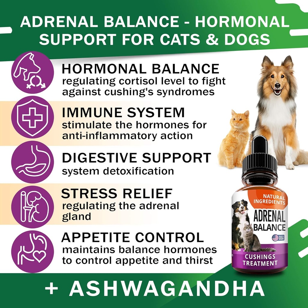 Adrenal Balance for Dogs and Cats - Cushings Treatment for Pets, Adrenal Support w/ Ashwagandha, Licorice Root, Rhodiola Rosea - 2oz Herbal Drops 3