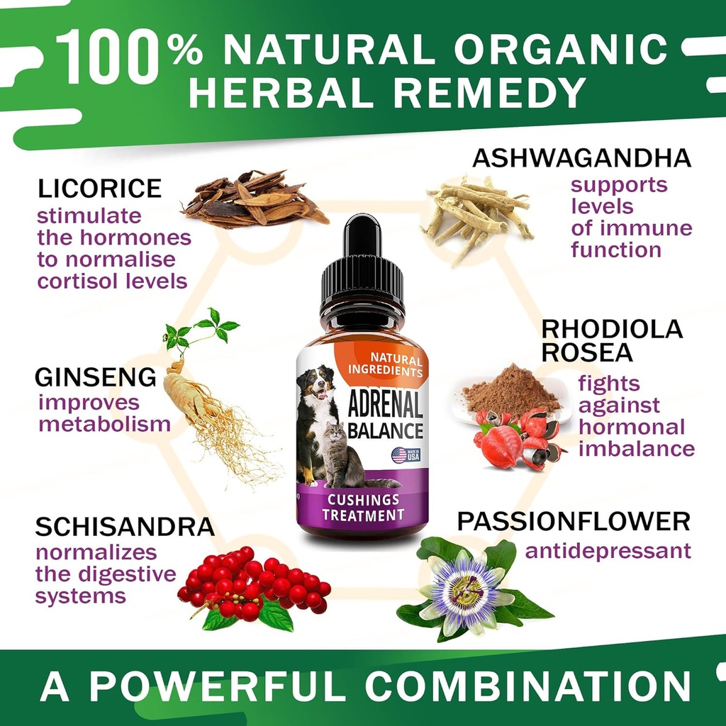 Adrenal Balance for Dogs and Cats - Cushings Treatment for Pets, Adrenal Support w/ Ashwagandha, Licorice Root, Rhodiola Rosea - 2oz Herbal Drops 4