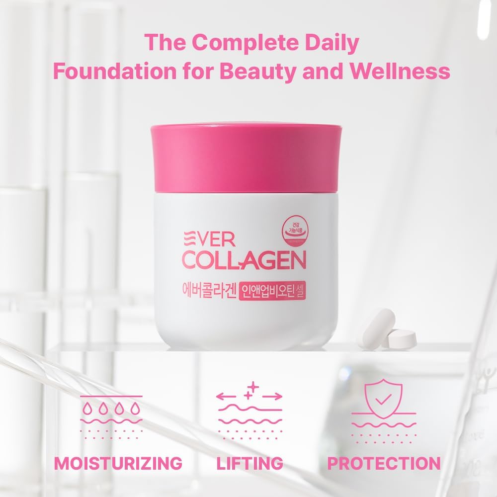 Ever Collagen in&UP Biotin Cell, Low Molecular Marine Fish Collagen Peptides Tablets with Vitamin Selenium Supplements - Healthy Skin, Hair, Nail for Women - Antioxidant Supplement 5