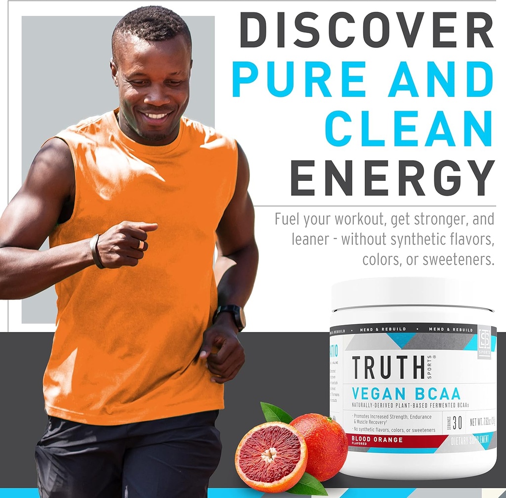 Truth Nutrition Vegan BCAA Powder- 2:1:1 Ratio Natural BCAAs Amino Acids Powder for Energy, Muscle Building, Post Workout Recovery Drink for Muscle Recovery (Blood Orange, 30 Servings) 6