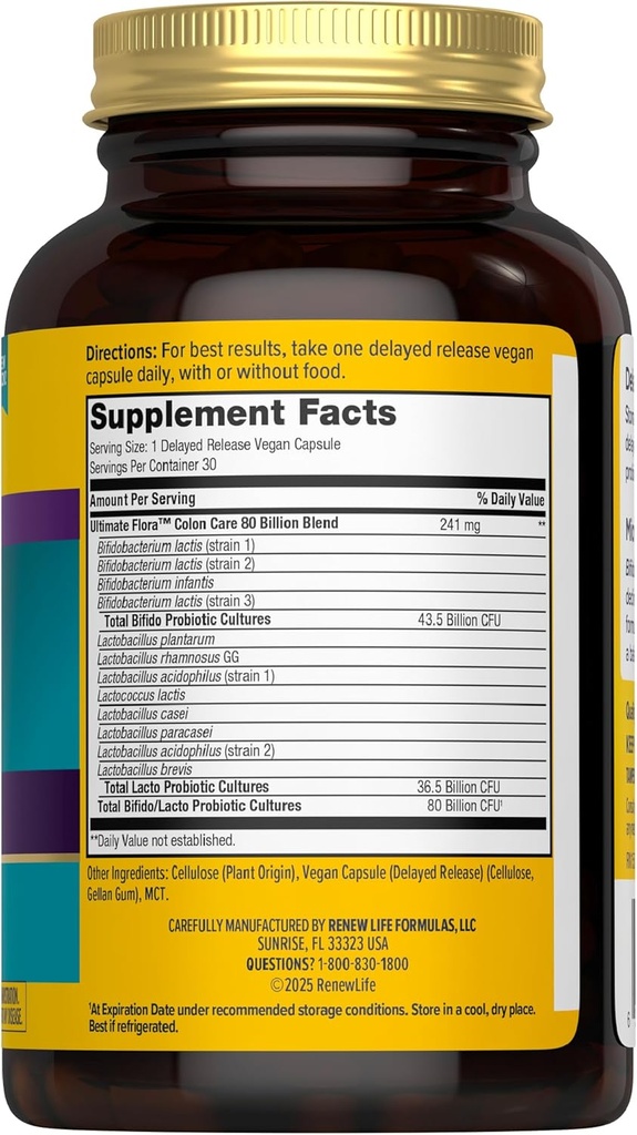 Renew Life Probiotic Colon Care Probiotic Capsules, Daily Supplement Offers Colon Support, L. Rhamnosus GG, Dairy, Soy and gluten-free, 80 Billion CFU, 30 Count 3