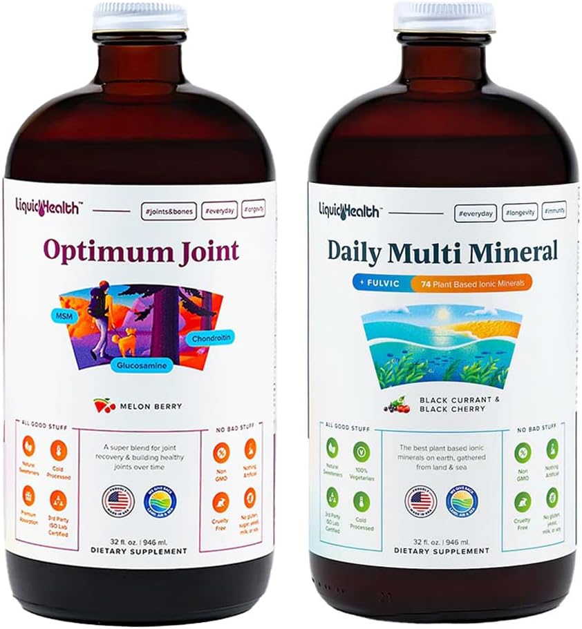 LIQUIDHEALTH Optimum Joint Glucosamine Chondroitin Supplement & Daily Multi Mineral Multivitamin Bundle for Men & Women - Sea Trace Minerals, Bone & Joint Health, Immune Support - Made in USA, Non-GMO 2