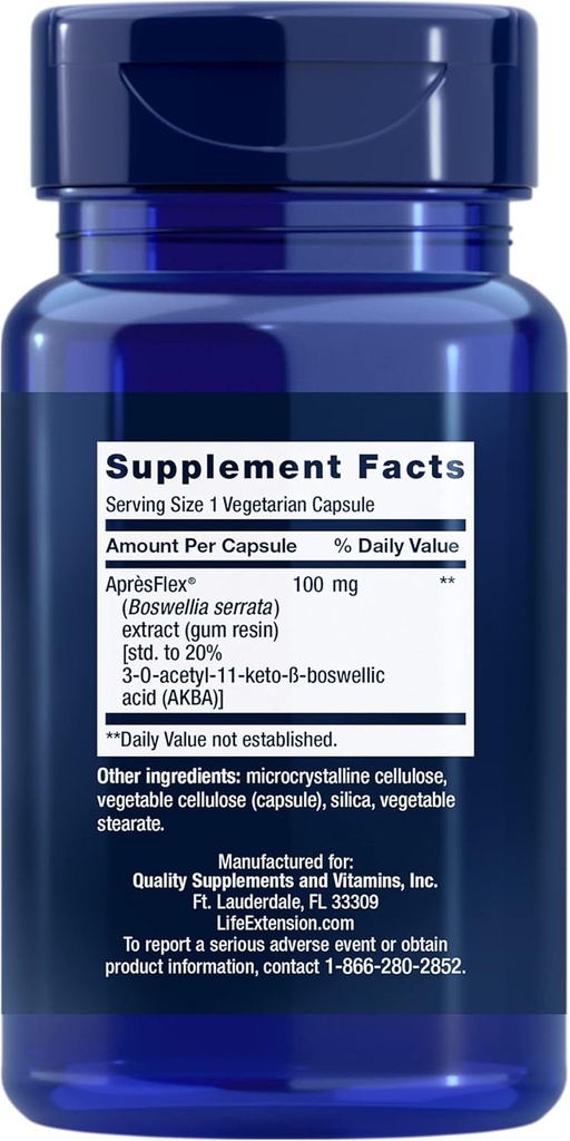 Life Extension 5-LOX Inhibitor with AprèsFlex®, 100 mg, standardized Boswellia serrata Extract, Promotes Joint, Cell & arterial Health, Gluten-Free, Non-GMO, Vegetarian, 60 Capsules 3