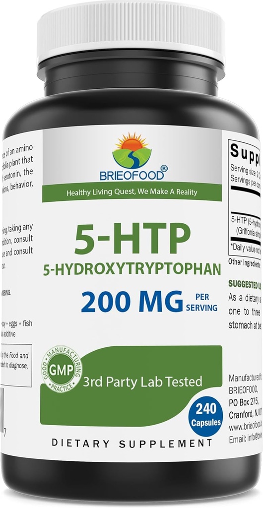 Brieofood 5-HTP 200mg per Serving - 240 Capsules - 5-Hydroxytryptophan for Healthy Relaxation - 3rd Party Lab Tested 2