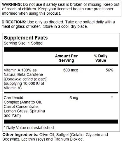 SOLARAY Food Carotene, Vitamin A 10000 IU | Healthy Skin, Eyes, Antioxidant & Immune Support (100 CT) 3
