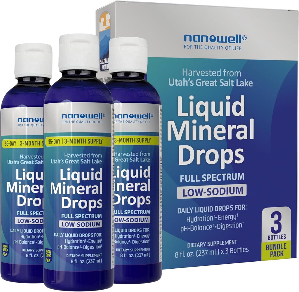 Liquid Mineral Drops - Trace Mineral Supplement | Full Spectrum Minerals | Ionic Liquid Magnesium, Chloride, Potassium | Low Sodium | Energy, Electrolytes | 288 Day Supply, 8 fl oz (Pack of 3) 2