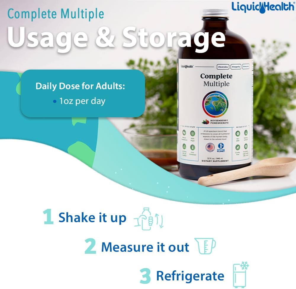LIQUIDHEALTH Complete Multiple Adult Liquid Multivitamin - Essential Vitamins, Minerals & Nutrients, Immune Support, Gut Health, Energy, Detox - Made in USA, Vegan, Non-GMO, Sugar-Free (2 Pack) 5