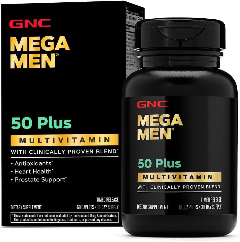 GNC Mega Men 50 Plus Multivitamin Caplets, Clinically Proven, Heart & Prostate Health, B Vitamins, Saw Palmetto, Memory, Vitamin D-3, 60 count 2