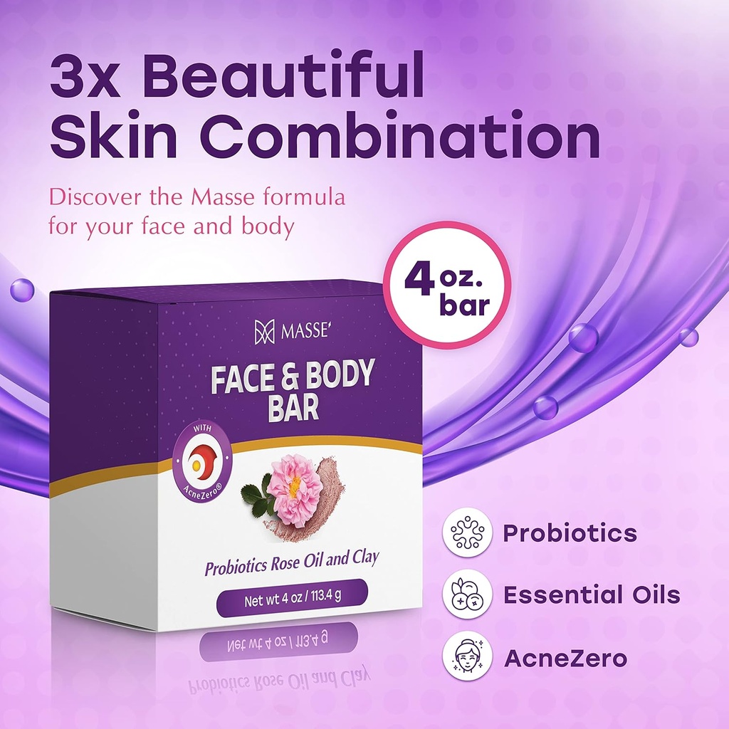 MASSE' Dietary Supplement for Probiotic Balance & Restore Formula and Sensitive Skin Face Wash with AcneZero Skin Cleanser 5