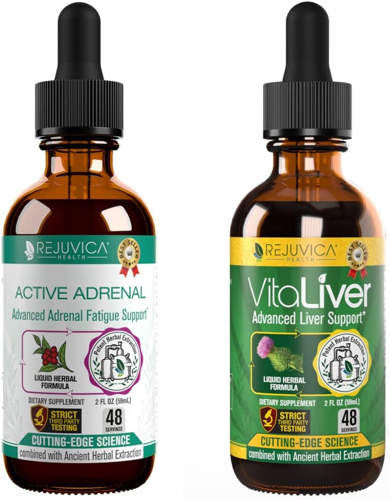 Rejuvica Health Active Adrenal + VitaLiver - Support Stress + Liver - Liquid Delivery for Better Absorption - Rhodiola, Milk Thistle, Holy Basil, Artichoke, 2