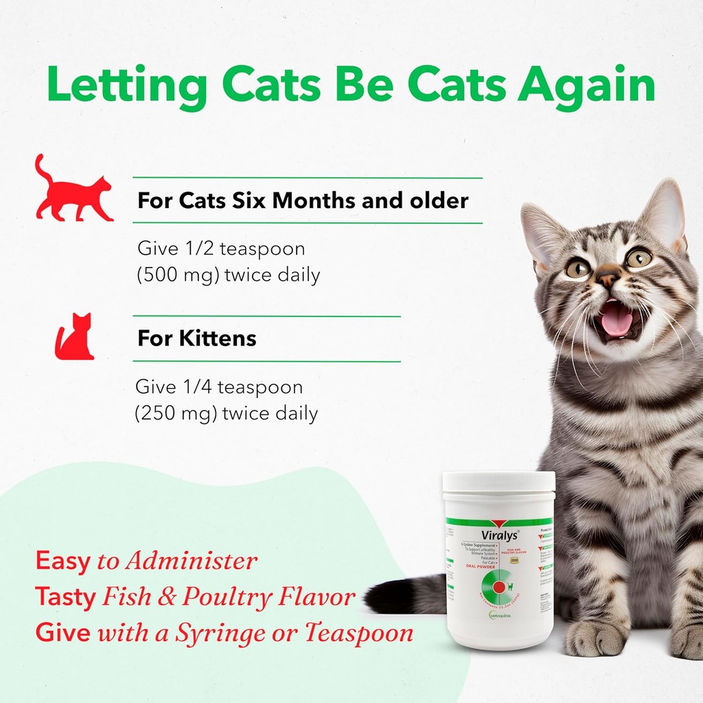 Vetoquinol Viralys Daily L-Lysine Powder for Cats and Kittens, Fish Flavored Lysine Supplement for Cats and Kittens to Support Immune Health, Normal Eye Function and Respiratory Health, 600gm 5