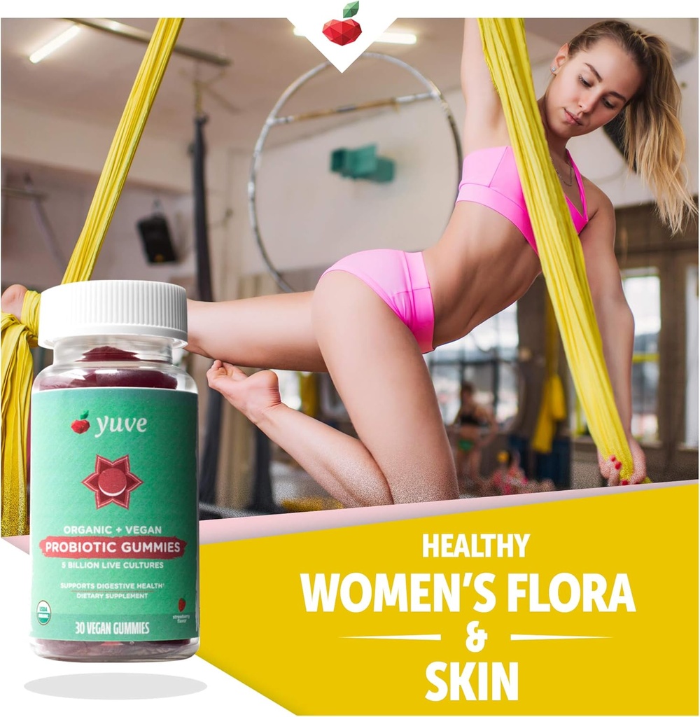 Yuve Vegan USDA Organic Probiotic Gummies - 5 Billion CFU - Promotes Digestive Health & Immunity - Helps with Constipation, Bloating, Detox, Leaky Gut & Gas Relief - Natural, Non-GMO, Gluten-Free 30ct 5