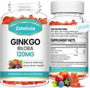 2 Pack Ginkgo Biloba Gummies for Women and Men, Brain Supplement Improve Better Mood and Focus, Vegan Mixed Berry Flavor 120 Count 2