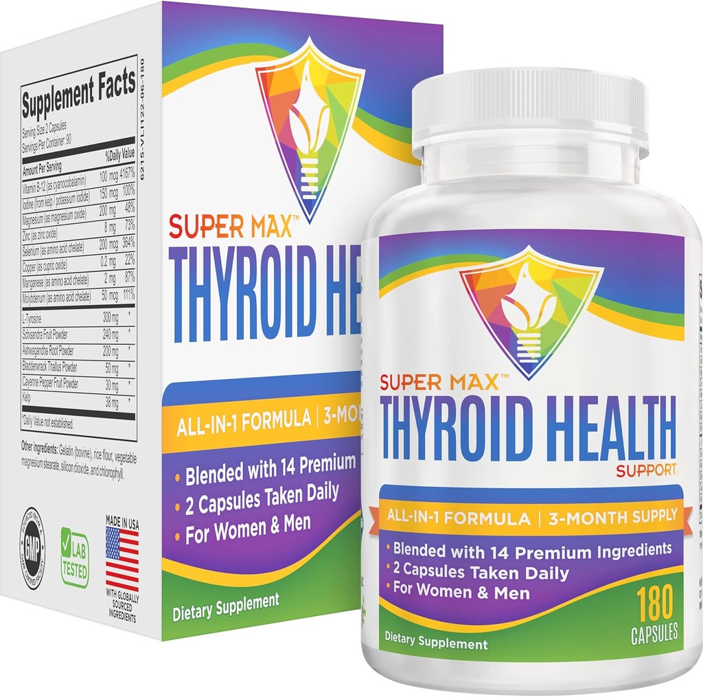 3-Month Thyroid Support Supplement (All-in-1) Formula with 14 Active Ingredients | Thyroid Supplements | Thyroid Health Complex | Thyroid Support for Women & Men | 90-Day Bulk Supply | 180 Capsules 2
