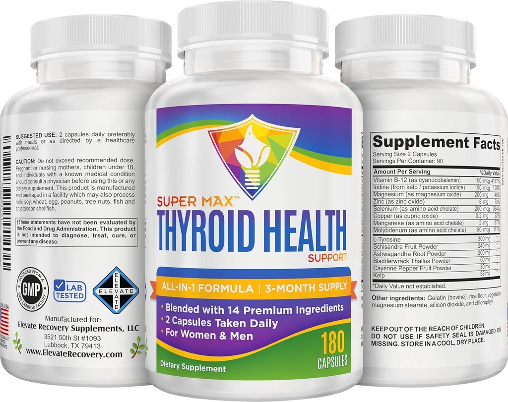 3-Month Thyroid Support Supplement (All-in-1) Formula with 14 Active Ingredients | Thyroid Supplements | Thyroid Health Complex | Thyroid Support for Women & Men | 90-Day Bulk Supply | 180 Capsules 5