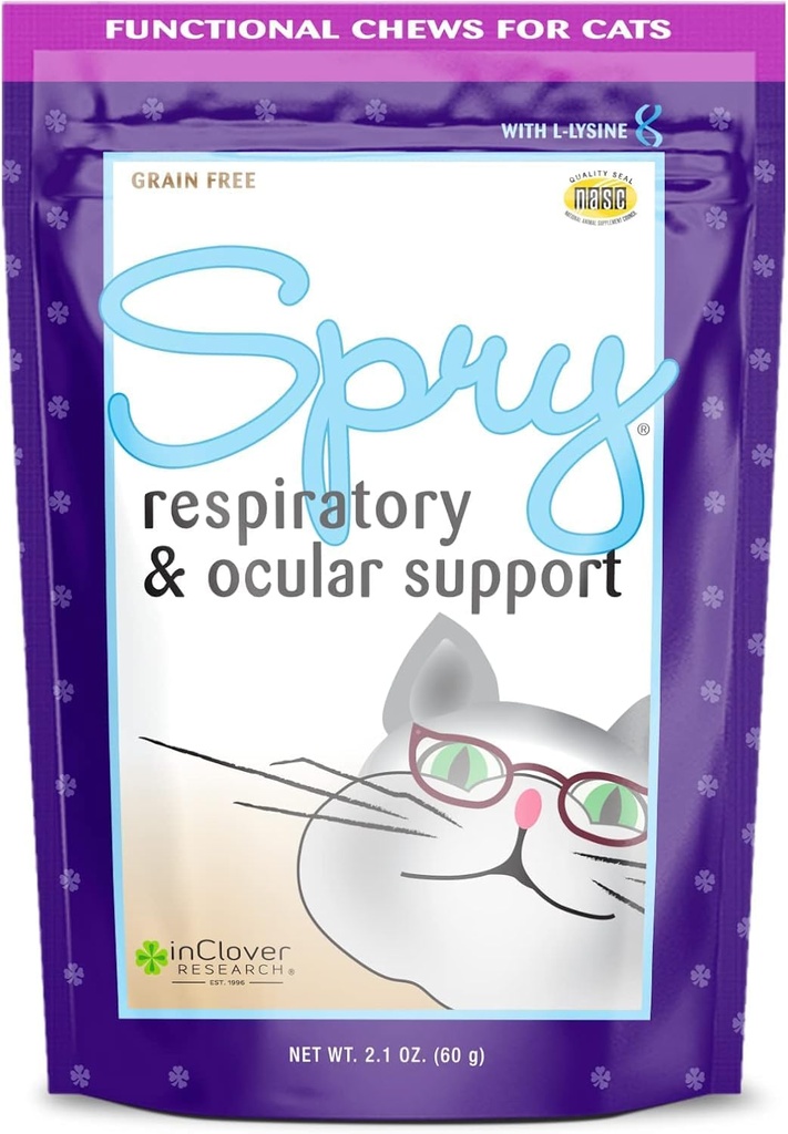 In Clover Spry Daily Respiratory and Ocular Support Soft Chews for Cats, with L-Lysine, Superfoods, and Prebiotics for a Strong Immune System, 2.1 oz. (60 count) 2
