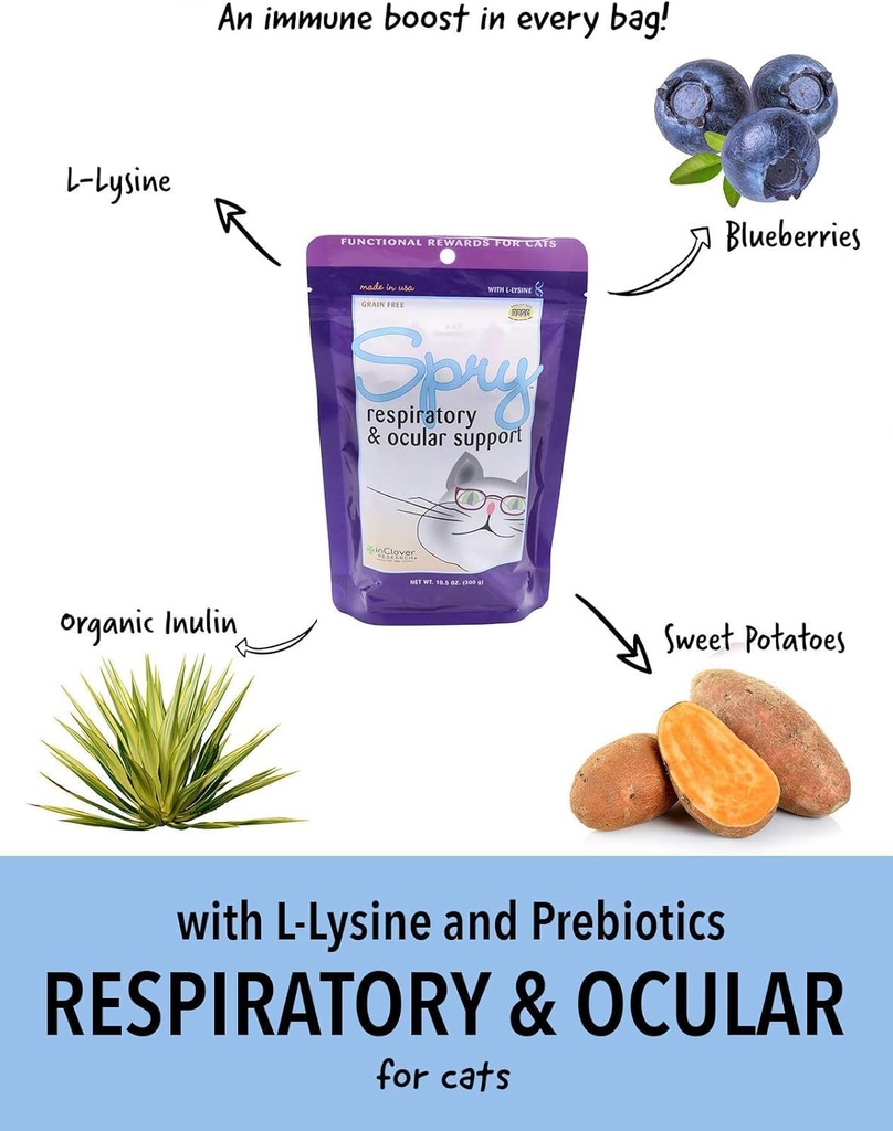 In Clover Spry Daily Respiratory and Ocular Support Soft Chews for Cats, with L-Lysine, Superfoods, and Prebiotics for a Strong Immune System, 2.1 oz. (60 count) 3