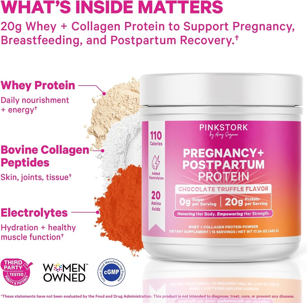 Pink Stork Pregnancy & Postpartum Protein Powder for Women, 20g Whey & Collagen, Prenatal & Breastfeeding Protein Shake Mix for Energy, Recovery & Hydration, Chocolate, 15 Servings 3