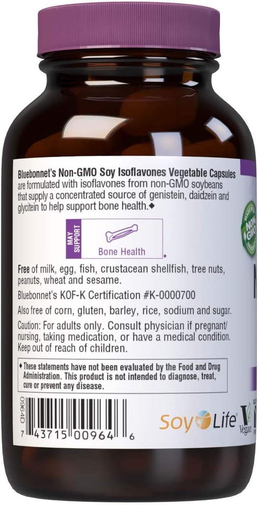 Bluebonnet Nutrition Non-GMO Soy Isoflavones, Bone Health*, Vegan, Kosher Parve, Gluten-Free, 60 Vegetable Capsules, 60 Servings 4