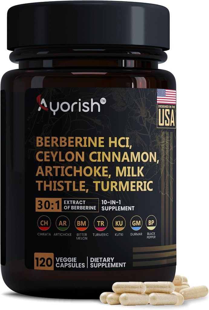 Berberine Supplement – High Strength 7500mg Equivalent – Berberine with Ceylon Cinnamon, Milk Thistle & Turmeric – 120 Vegan Capsules – Non-GMO, USA Formulated 2