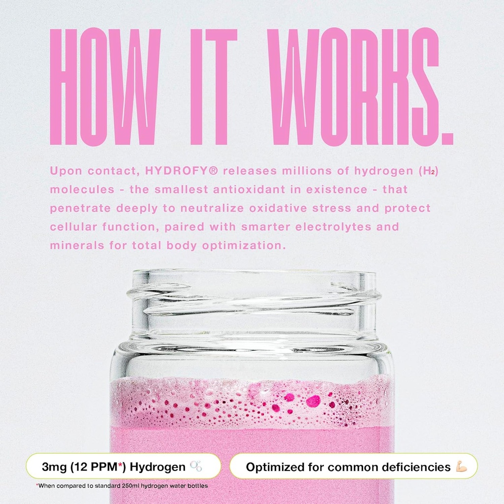 Hydrofy Hydrogen Water + Electrolytes Drink Mix | H2 Hydration Packets with Molecular Hydrogen, Sodium, Potassium, Magnesium, Calcium, and Minerals | No Sugar | Lemon Lime | 25 ct 6