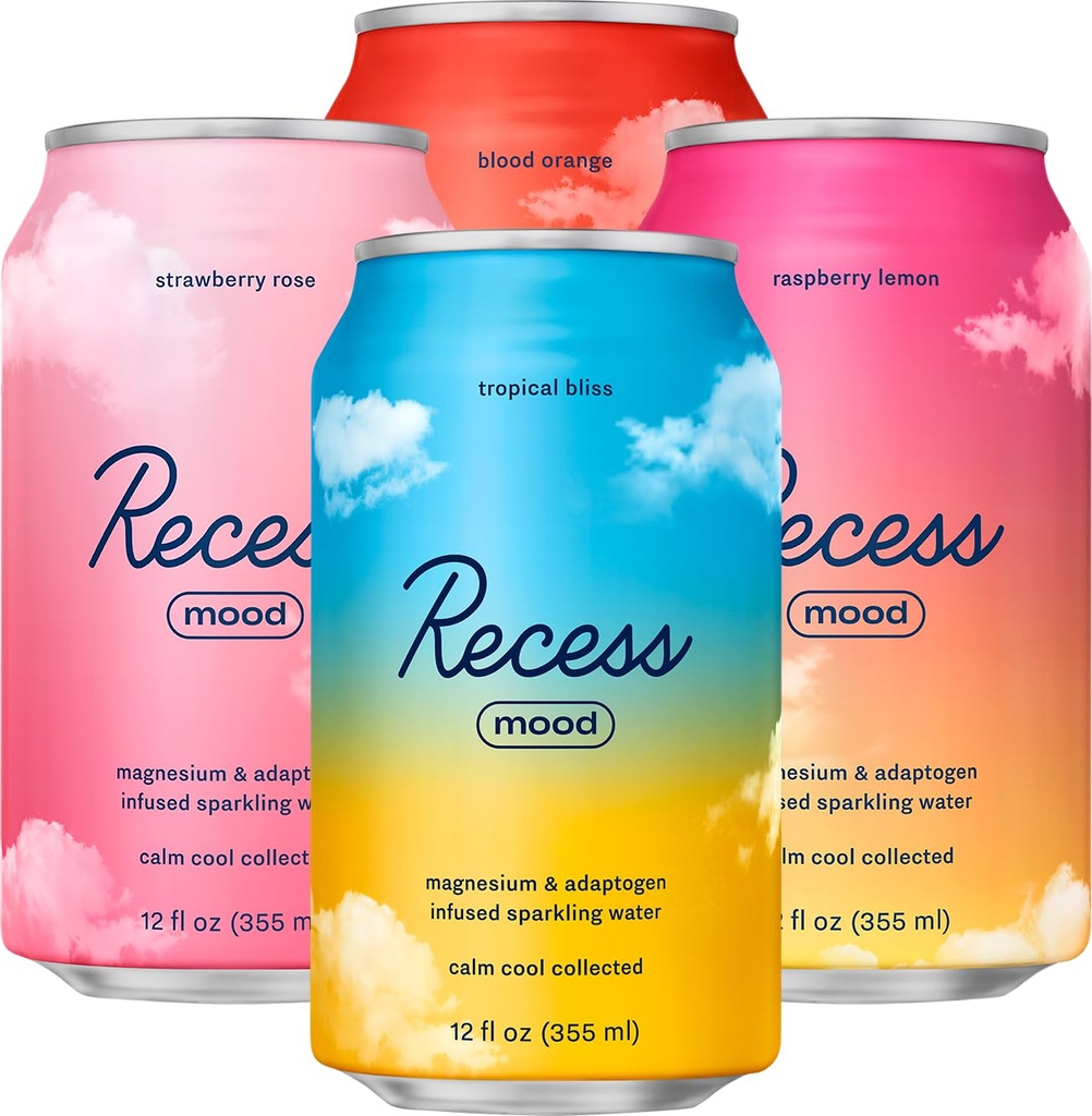 Recess Mood Magnesium & Adaptogen Drink, Relaxation Beverage, 12 Ounce (Paradise Sampler Variety Pack, 12 Pack) 2