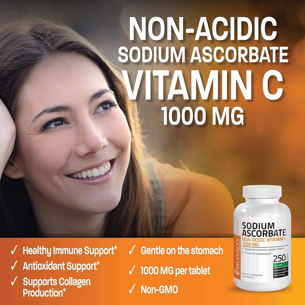 Bronson Sodium Ascorbate Non Acidic Vitamin C 1000 Mg Tablets - Gentle On The Stomach - Immune System Booster - Powerful Antioxidant - Non GMO Vitamin C Supplement, 250 Count 5