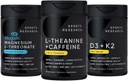 Sports Research Magtein Magnesium L-Threonate Capsules (2000mg, 90 Capsules), Vegan Vitamin D3 + K2 w/Organic Coconut Oil (5000iu VIT. D 100mcg Mk7 VIT. K, 60 Softgels) and L-Theanine (200mg, 60 ct) 2