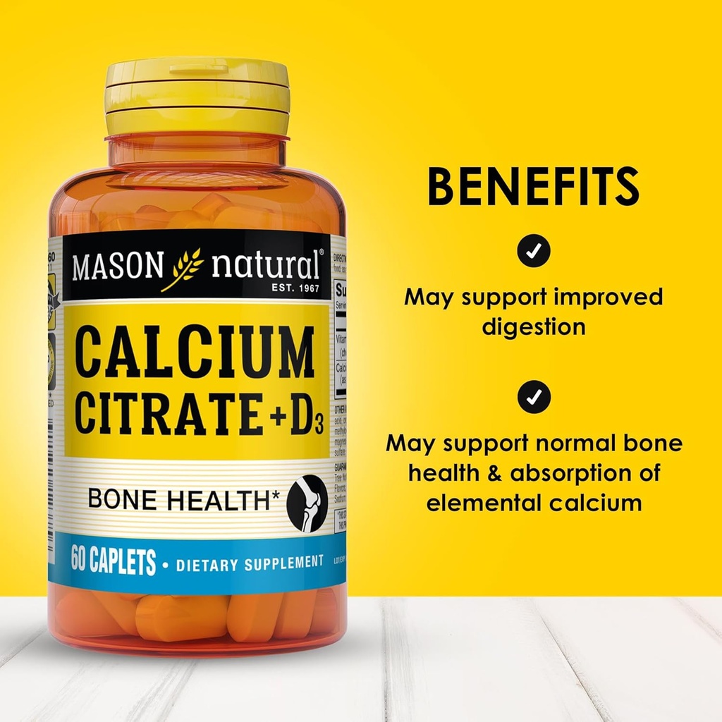 MASON NATURAL Calcium Citrate Plus Vitamin D3, 6 Month Supply, Strengthens Muscle Function & Bone Health, 3 Pack 3