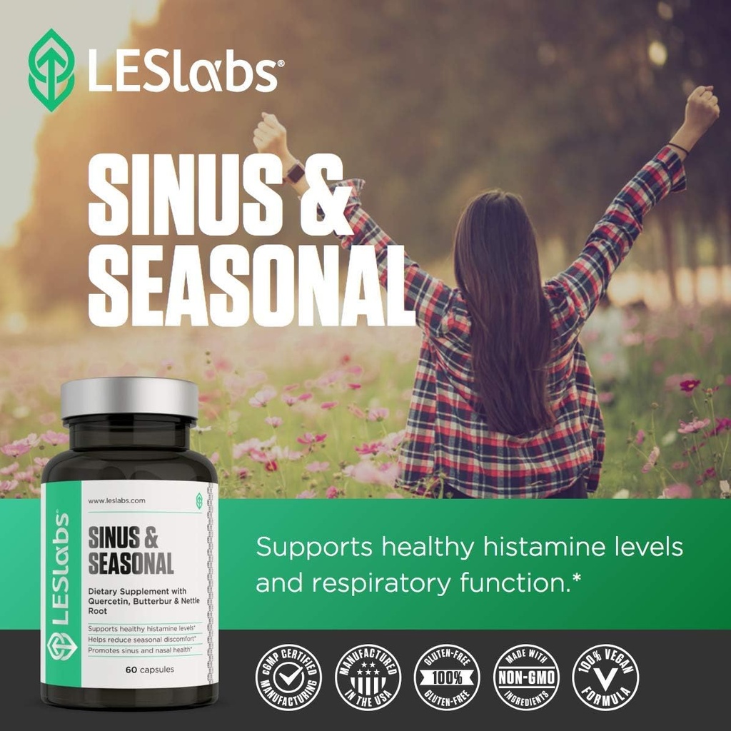 LES Labs Sinus & Seasonal – Sinus Relief, Nasal Health, Balanced Histamine Response, Clear Lungs & Respiratory Health – Butterbur, Quercetin, Nettle Root & Bromelain – Non-GMO Supplement – 60 Capsules 6