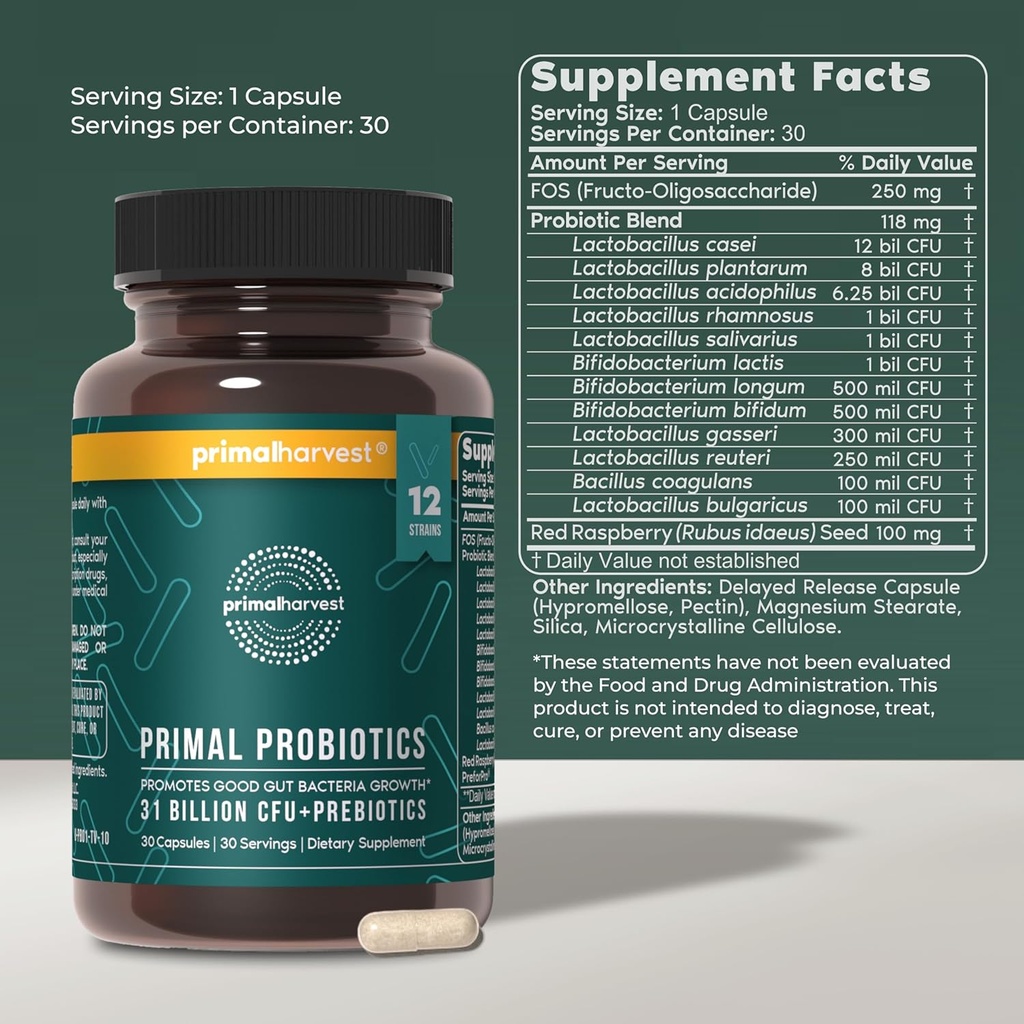 Primal Harvest Probiotics & Gut Health Supplements for Women and Men Pre and Probiotics with 31 Billion CFU and Gut Restore Digestion Pills Bundle 3