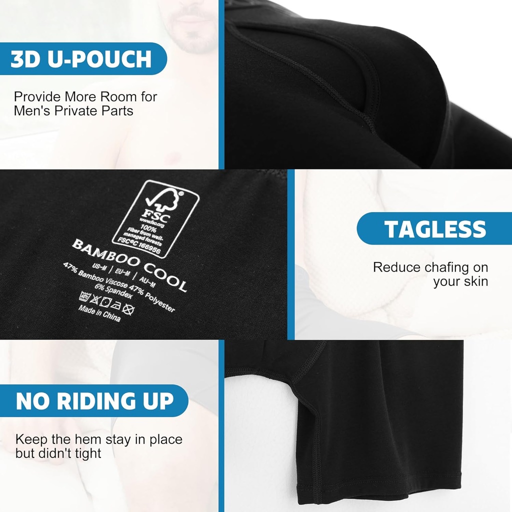 BAMBOO COOL Breathable Men's Underwear Modern Multipack Comfortsoft Moisture-Wicking Boxer Briefs 6 Pack 4