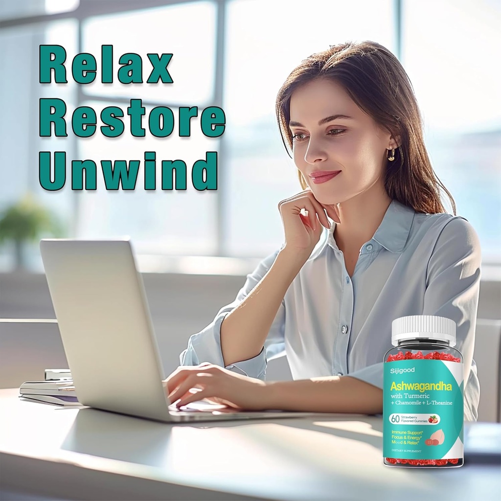 2 Pack Ashwagandha Gummies with L-theanine, Ashwa Root Supplement Gummy for Women Men, 120 Strawberry Flavored Gummies 4