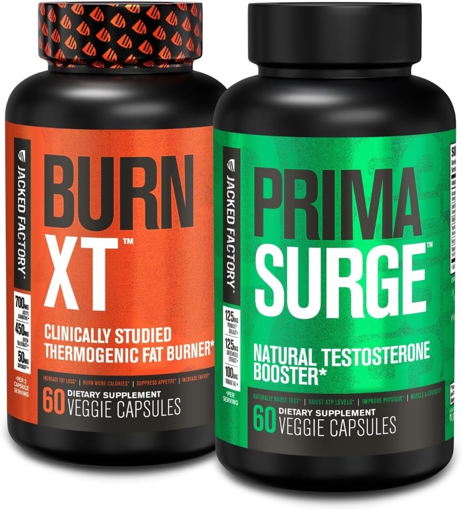 Jacked Factory Fat Burner & Testosterone Booster Stack for Men - Burn-XT Thermogenic Fat Burner & PRIMASURGE Testosterone Booster for Men 2