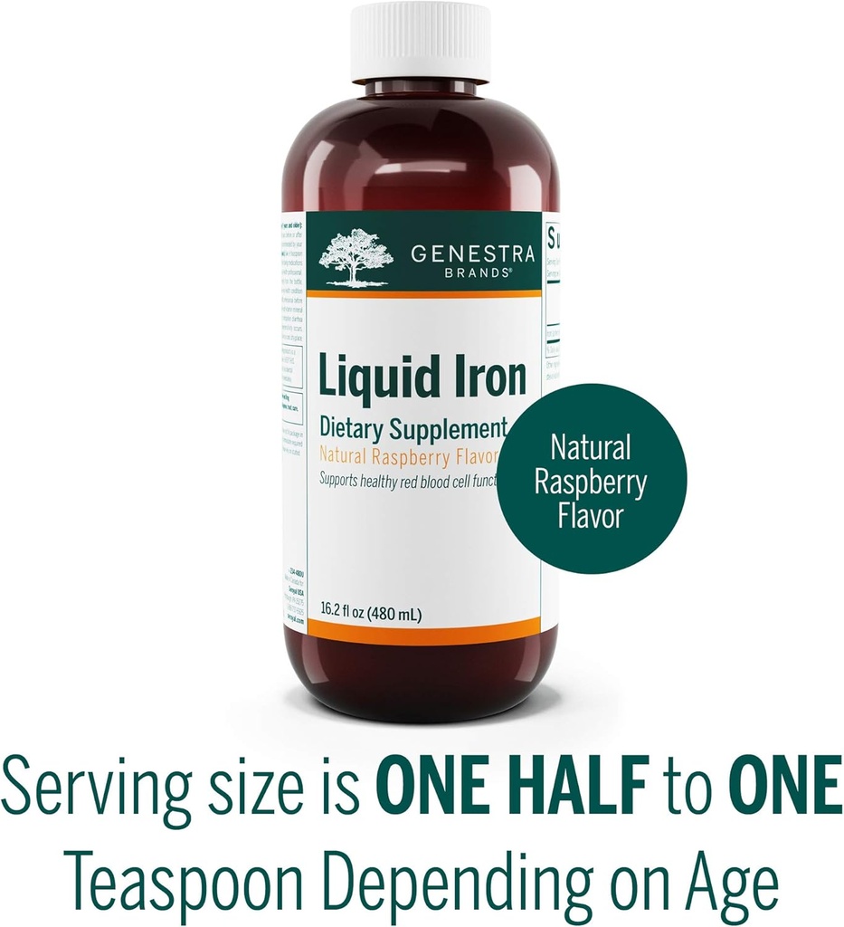 Genestra Brands Liquid Iron | Colloidal Mineral Supplement | Natural Raspberry Flavor | 16.2 fl. oz. 4