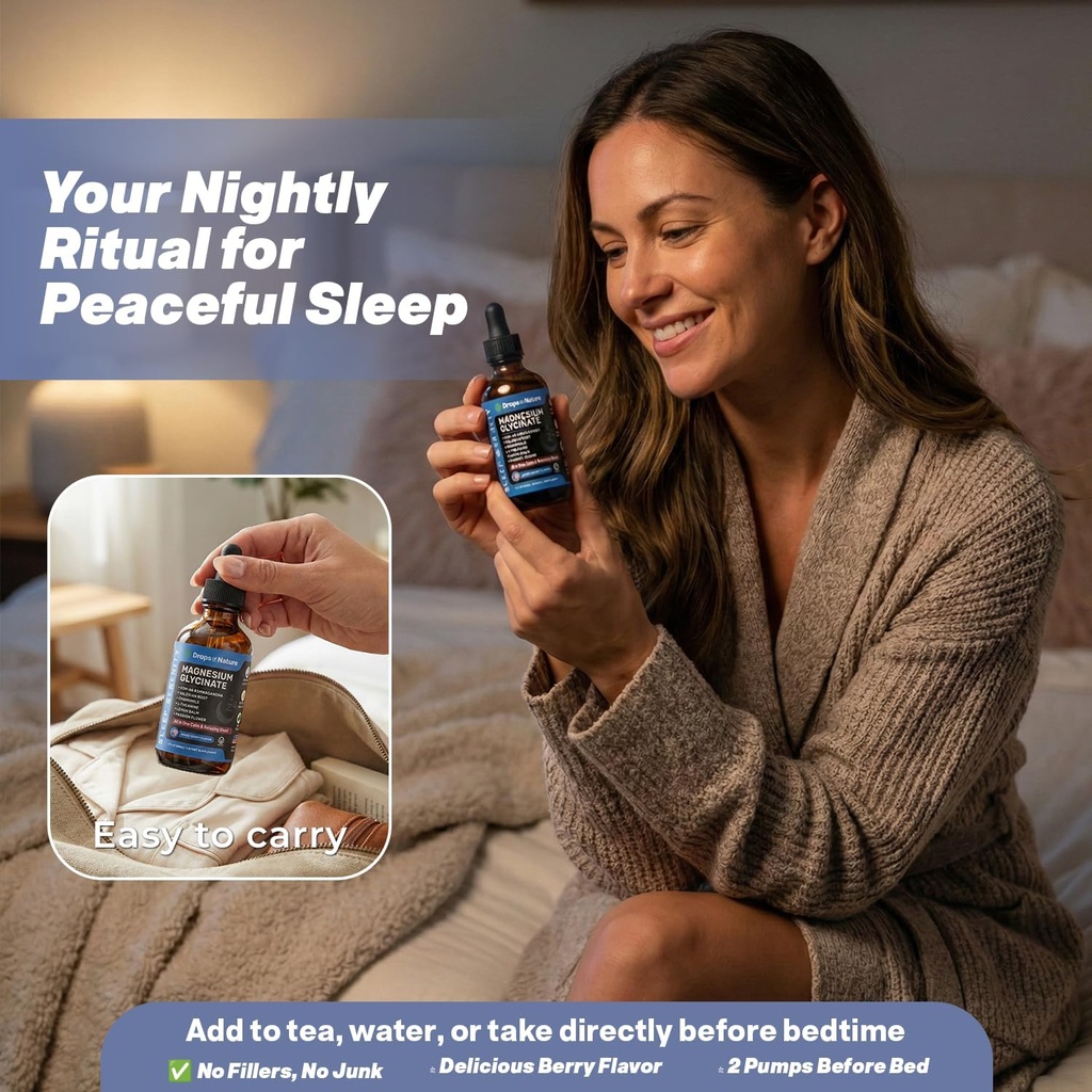 Magnesium Glycinate & Ashwagandha Liquid Drops with Valerian Root, Chamomile, Passion Flower, Lemon Balm & L-Theanine - Vegan Fast Absorption - Supplement for Wellness & Relaxation (Mixed Berry, 60mL) 5