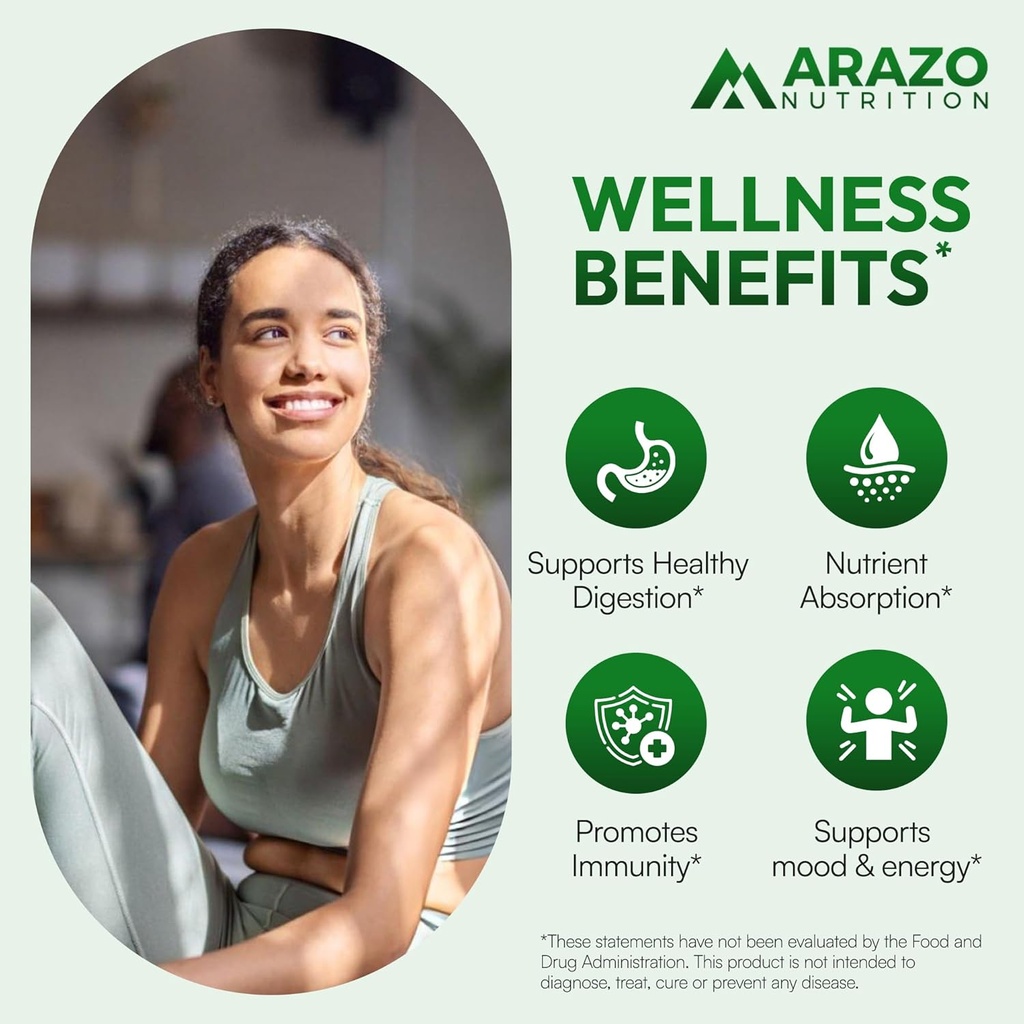 Arazo Nutrition Probiotic 40 Billion CFU - Shelf Stable with Prebiotics and Acidophilus - Stable Potency Until Expiration – Time Delay Release Probiotics 4