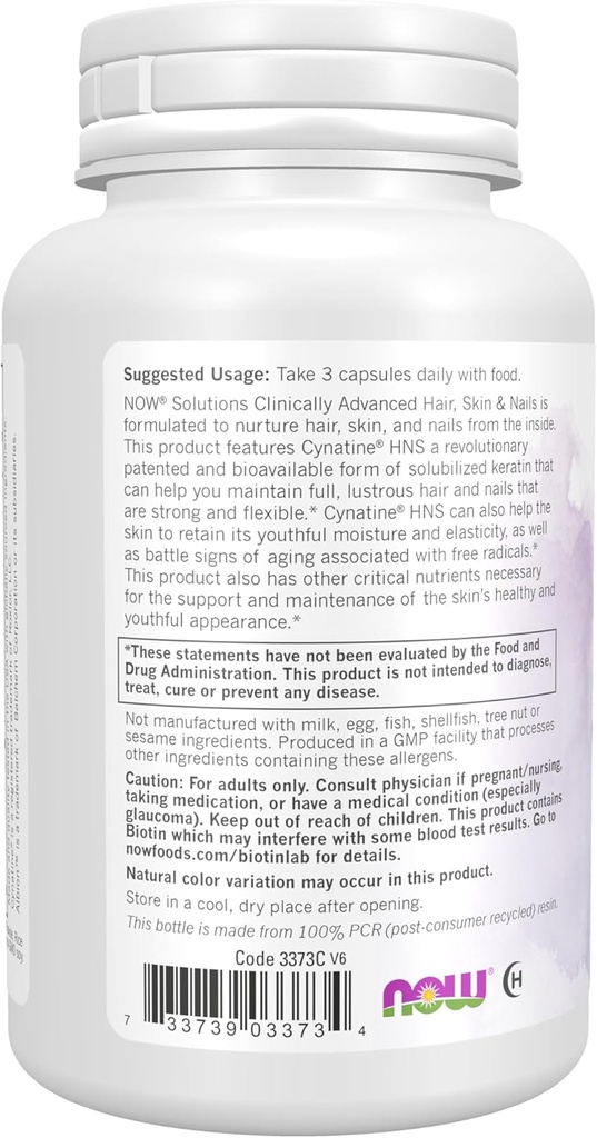 NOW Solutions, Hair, Skin and Nails, Clinically Advanced, Support with Clinically Tested Cynatine®, 90 Veg Capsules 4