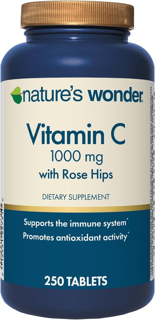 Nature's Wonder Vitamin C 1000 mg with Rose Hips Tablets for Immune Health, 250 Servings, 250 count 2