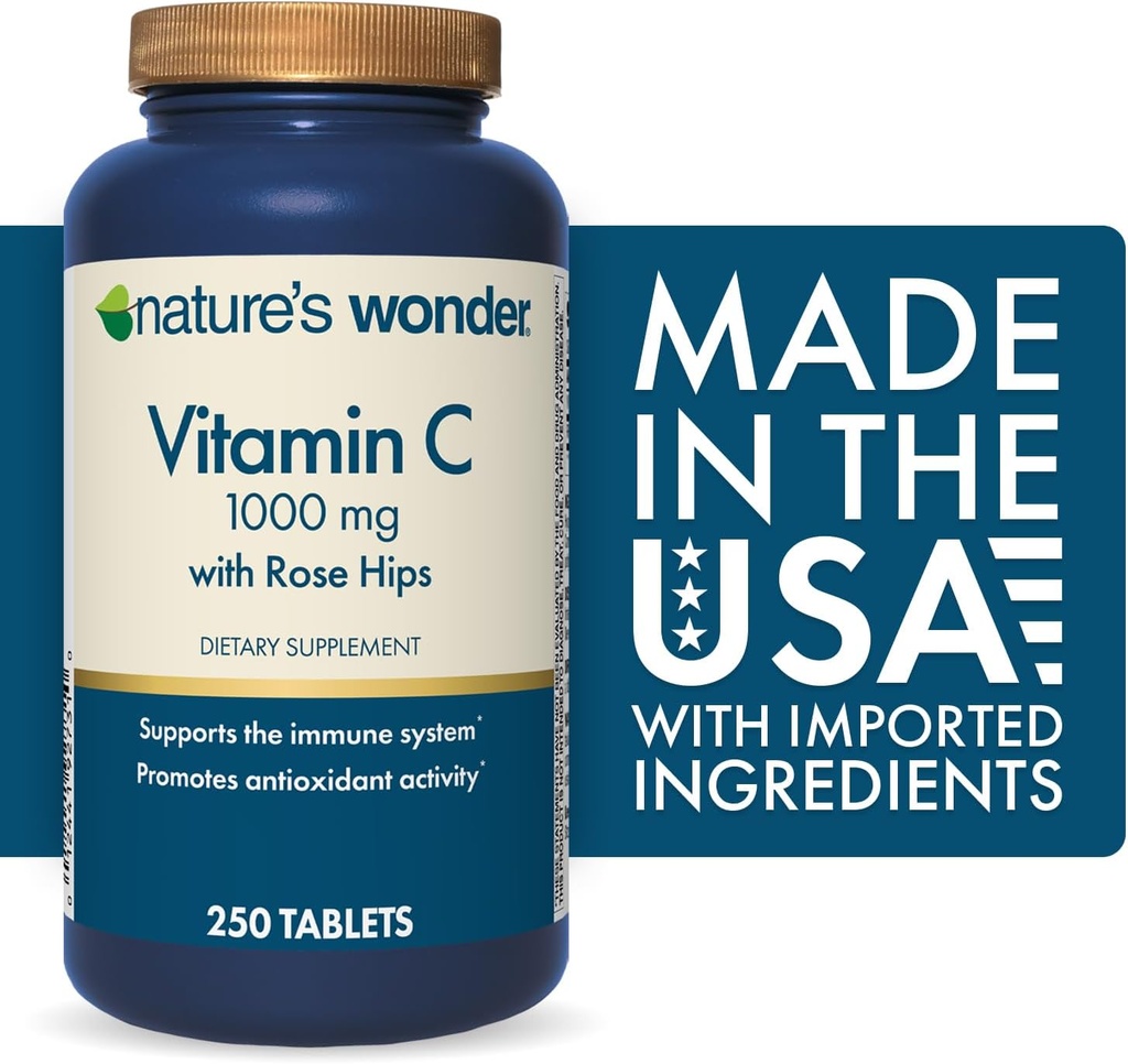 Nature's Wonder Vitamin C 1000 mg with Rose Hips Tablets for Immune Health, 250 Servings, 250 count 3
