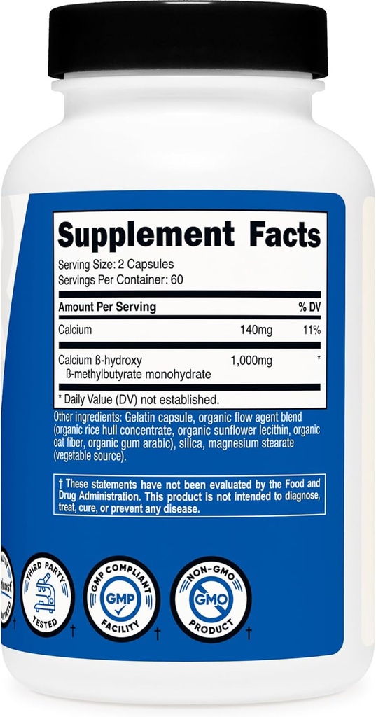Nutricost HMB (Beta-Hydroxy Beta-Methylbutyrate) 1000mg (120 Capsules) - 500mg Per Capsule, 60 Servings - Gluten Free and Non-GMO 6