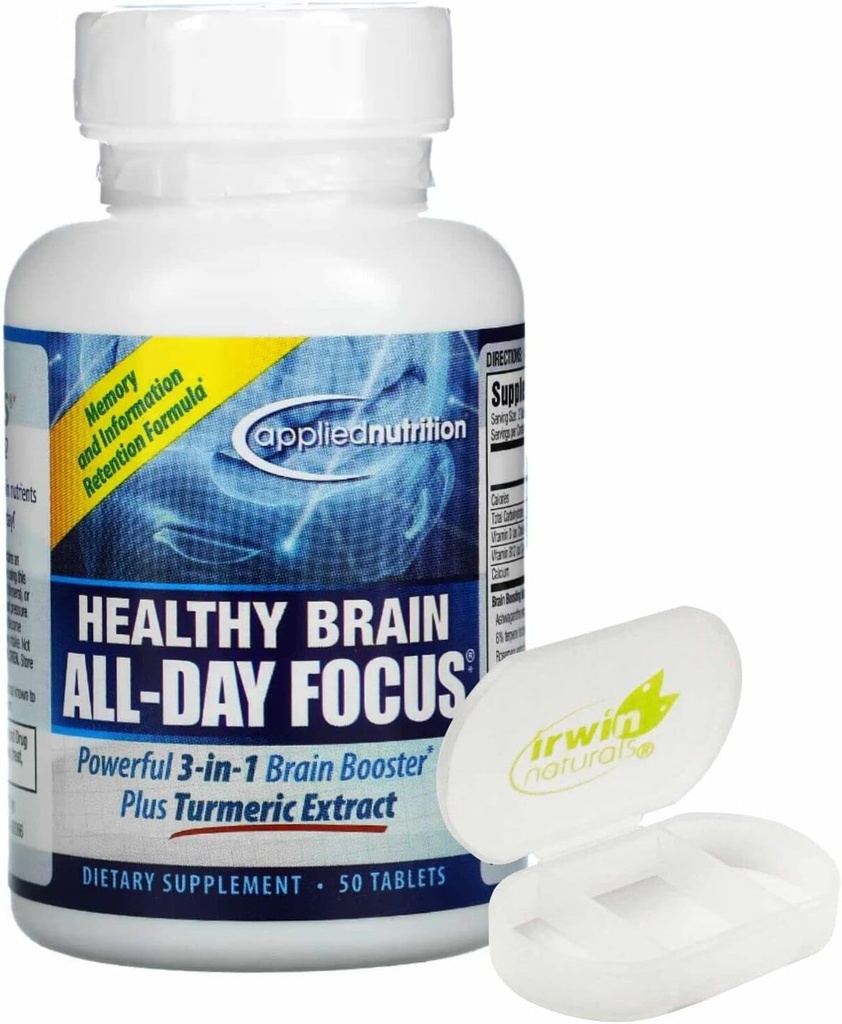 Nutrition Healthy Brain All Day Focus Tumeric Extract Supplement 50 Tablets with Pill Case 2