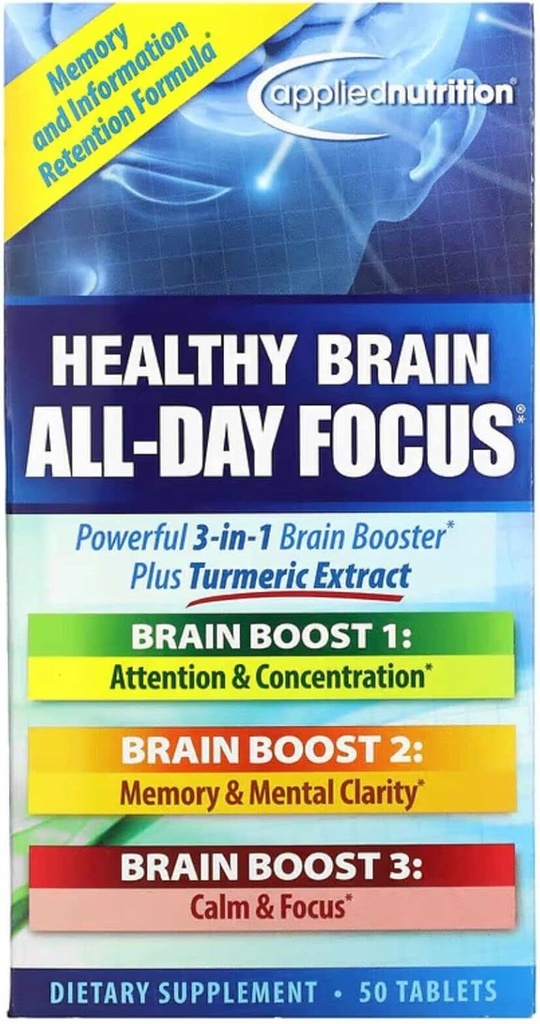 Nutrition Healthy Brain All Day Focus Tumeric Extract Supplement 50 Tablets with Pill Case 3