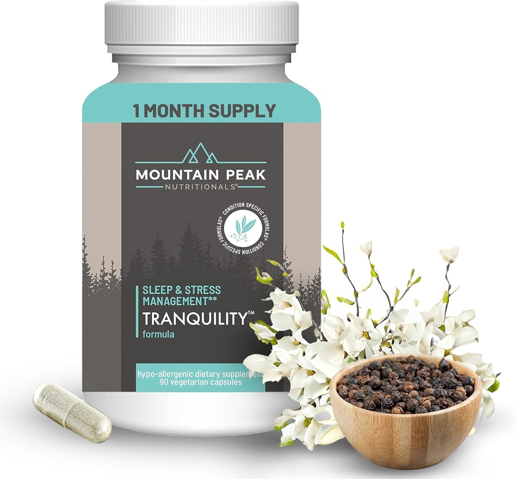 Mountain Peak Nutritionals Tranquility Formula - Supports Brain Health, Sleep & Stress Management - Vitamin B6, Vitamin B12 and Adaptogens - Hypoallergenic Dietary Supplement (90 Vegetarian Capsules) 2