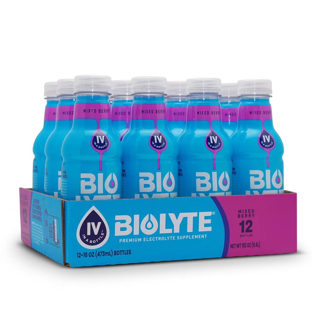 BIOLYTE Electrolyte Drink - Doctor-Formulated Hydration Drink, Electrolytes Water, Chemotherapy Must Haves for Women & Men, Rehydration IV Liquid in a Bottle- Mixed Berry, 16 Fl Oz (12 Pack) 2