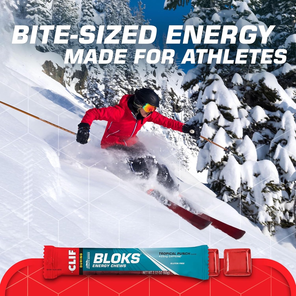 CLIF BLOKS - Tropical Punch Flavor with Caffeine - Energy Chews - Non-GMO - Plant Based - Fast Fuel for Cycling and Running - Quick Carbohydrates and Electrolytes - 2.12 oz. (18 Count) 5