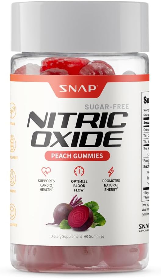 Snap Supplements Beet Root Gummies, Nitric Oxide Supplement with Organic Beets, Vitamins, Pomegranate and Antioxidants for Energy, Circulation Support, 60 Sugar Free Gummies, Peach 2