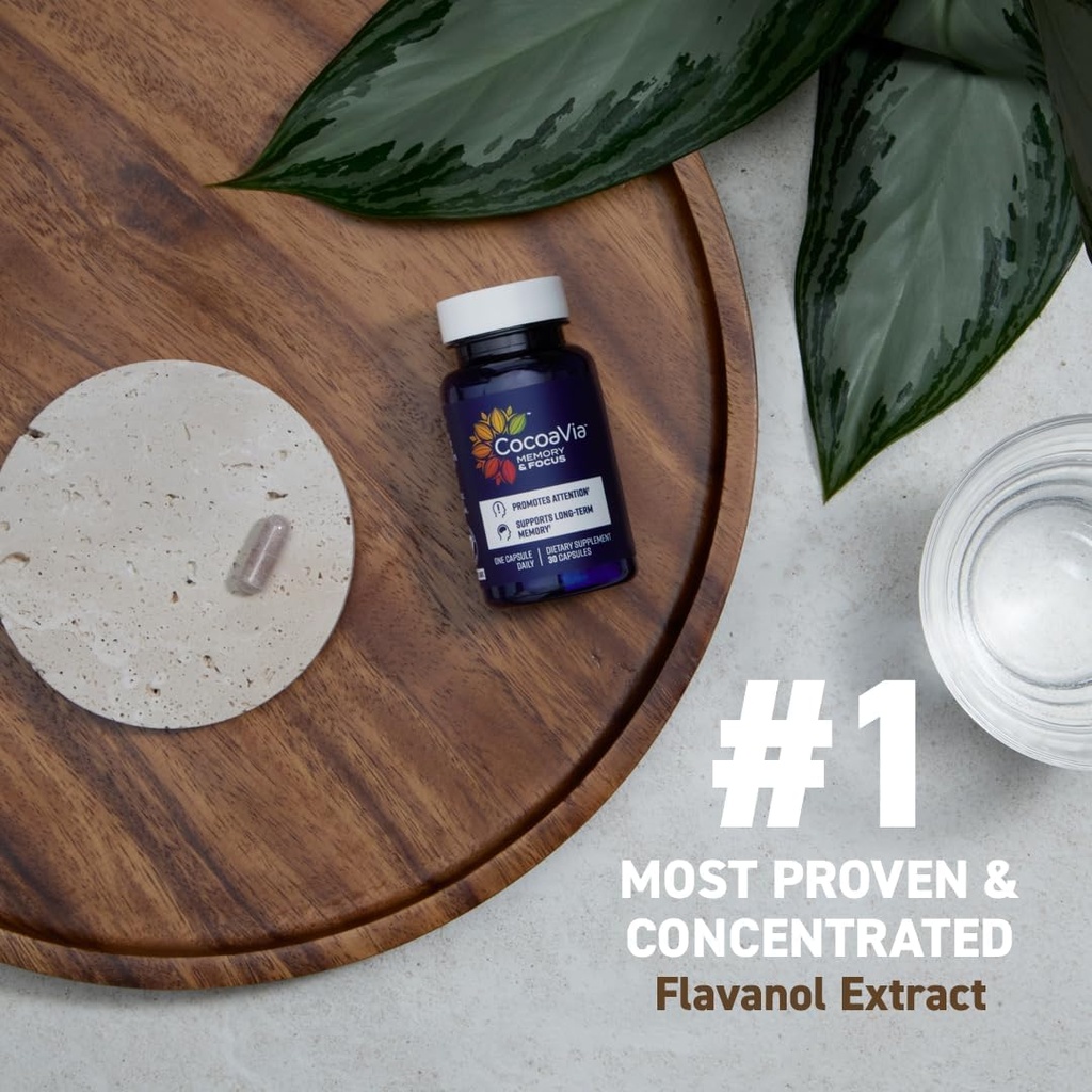 CocoaVia Memory & Focus Brain Supplement, 90 Day, Cocoa Flavanol Blend, Lutein, Added Caffeine for Boost. Improve Cognitive Function, Attention, Vegan & Plant Based, 90 Capsules 3