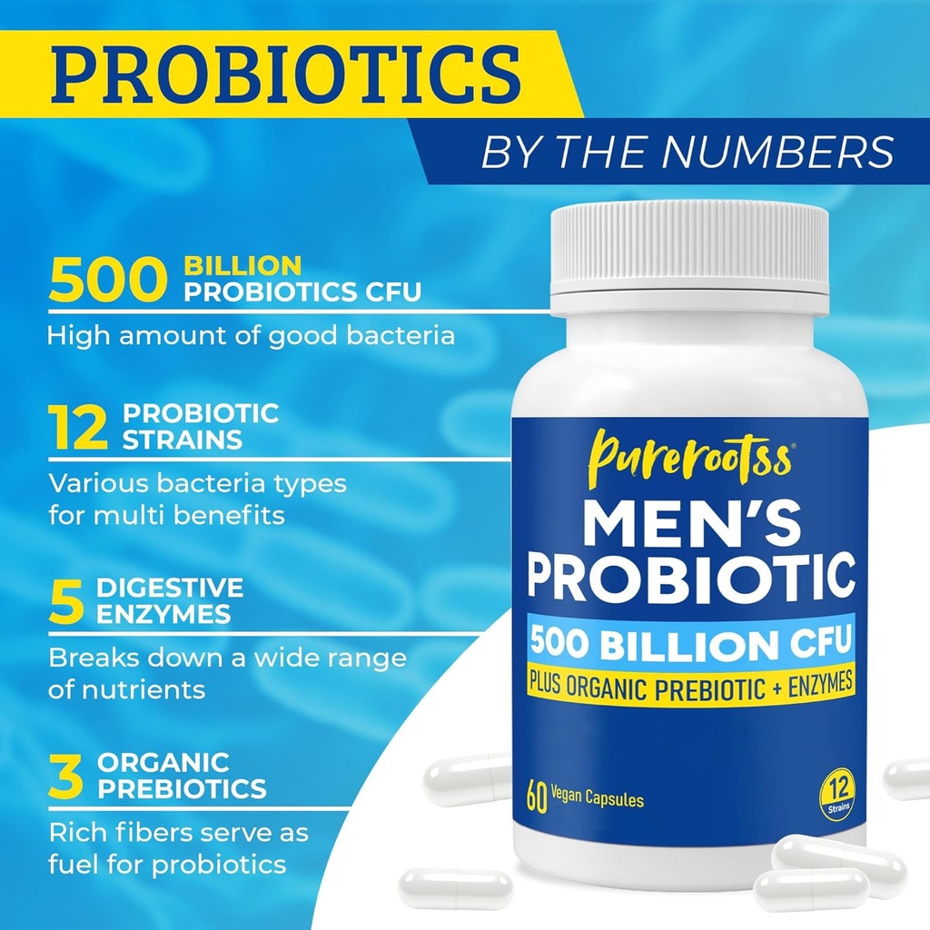 Probiotics for Men, 500 Billion CFUs & 12 Strains, Prebiotic & Probiotic, Cranberry, Saw Palmetto, Digestive Enzymes, Gut & Bloating, Lung Liver Prostate Support, 30-Day Supply 3